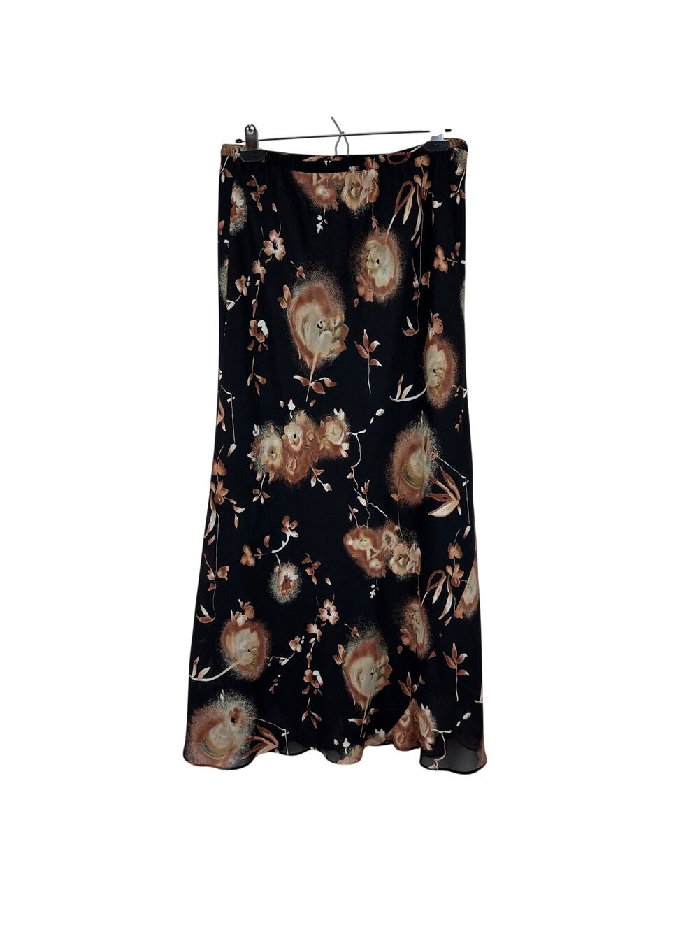 Black Brown Floral Midi Maxi Skirt Moody sheer overlay Large Vintage Studio